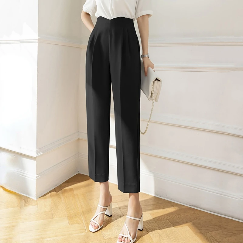 

Elegant Beading High Waist Zipper Women Trousers 2022 New Fashion Office Ladies Summer Straight Pants Woman Casual Suit Pants