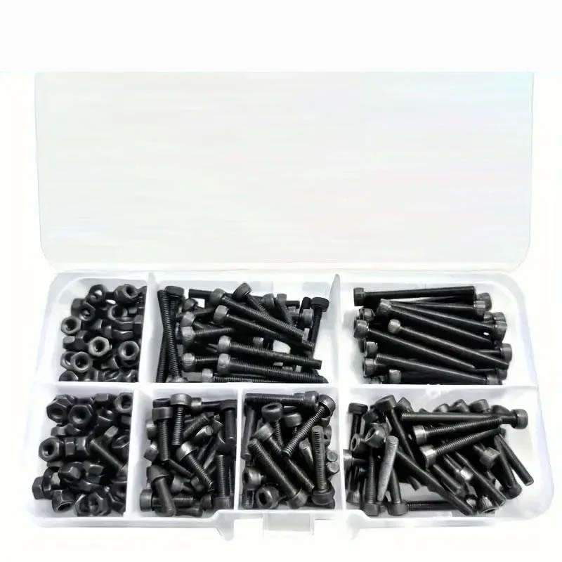 150-Piece Kit of M3 x 8mm, 12mm, 16mm, 20mm, 25mm 12.9 Grade Alloy Steel Hex Head Bolts and Nuts