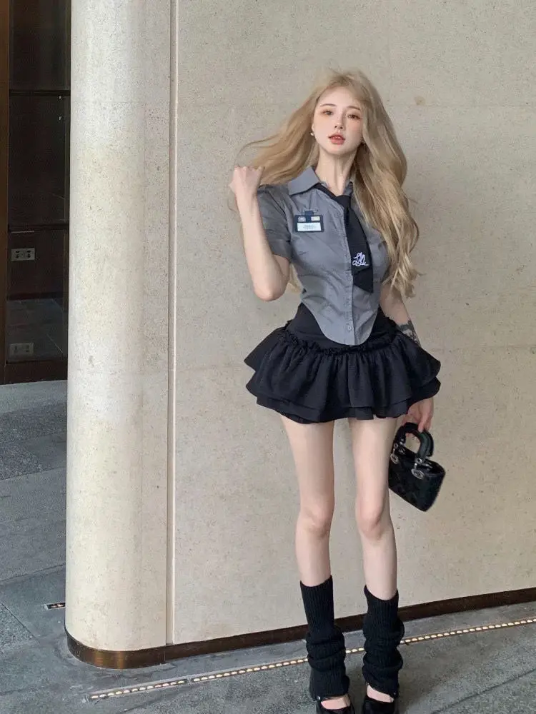 Jk Uniform Set Preppy Uniform Korea Style Elegant Vintage School Short Sleeve Sweet Sexy Jk Dress Set