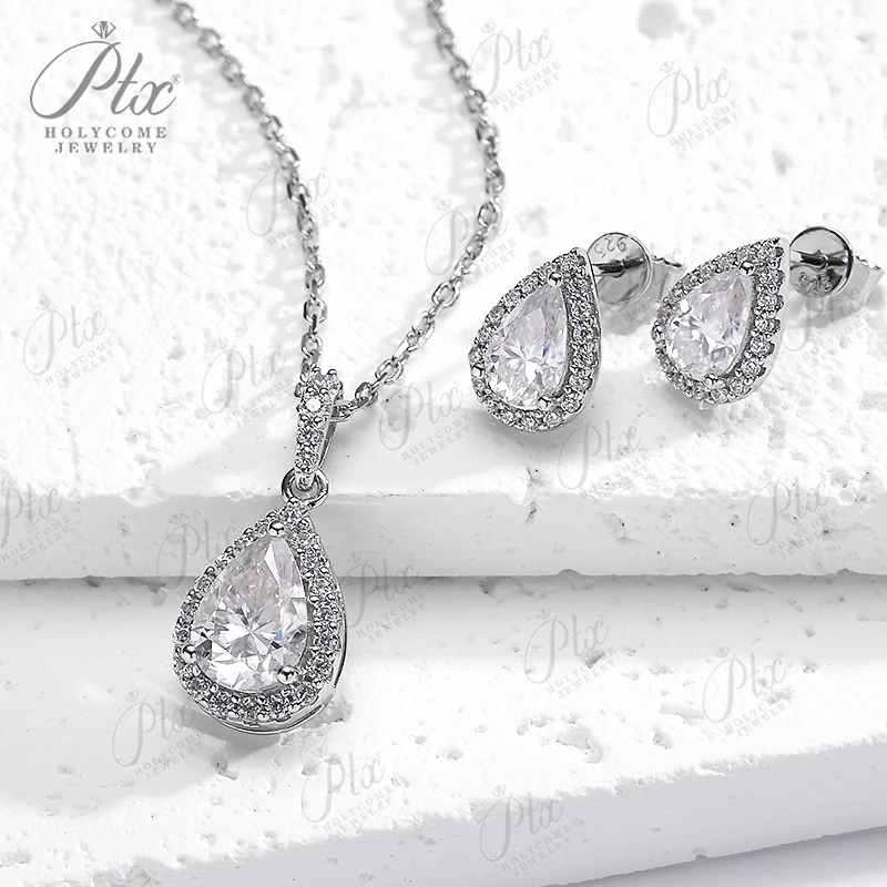 Damen-Set mit Brillant-Birnenschliff, D-weißer Moissanit-Diamant, Halskette und Ohrring-Set, GRA, S925-Sterlingsilber, Schmuck, Hochzeitsgeschenk – Detail 5