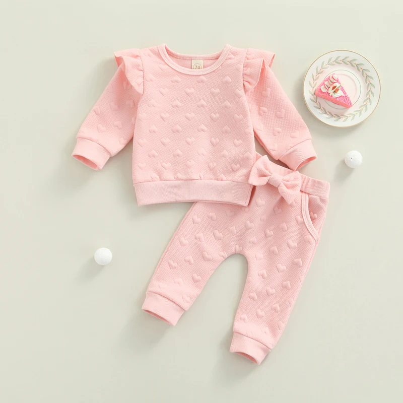 Valentine s Day Infant Baby Girl Clothes Set Ruffle Long Sleeve Sweatshirts Tops Pants Spring Fall Outfit