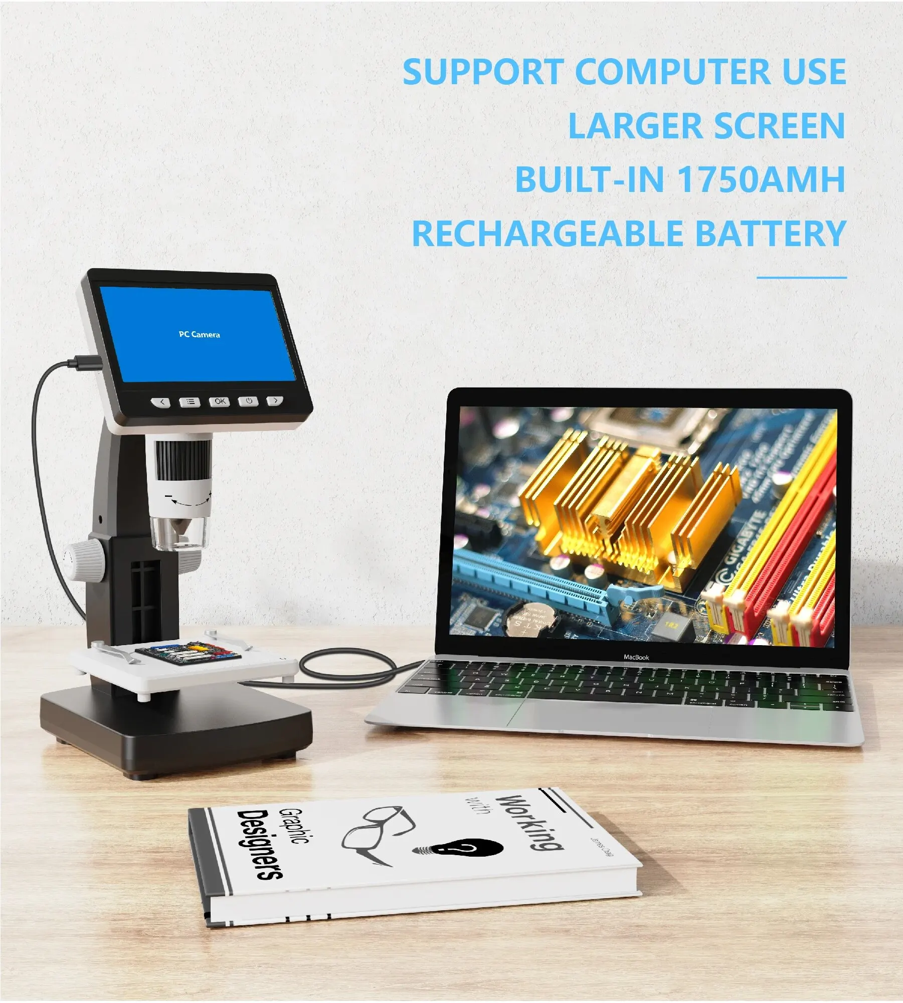LCD ̰, 4.3 ġ IPS ũ, 50x-1000x , 1080P  ĵ ̰, 8 LED, ǻͿ͵ ȣȯ