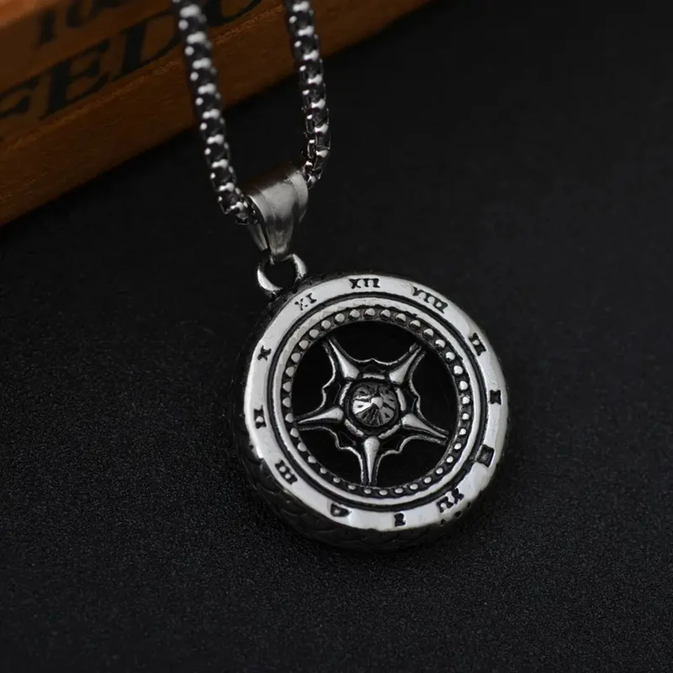Mens Car Wheel Pendant Necklace Titanium Steel Jewelry
