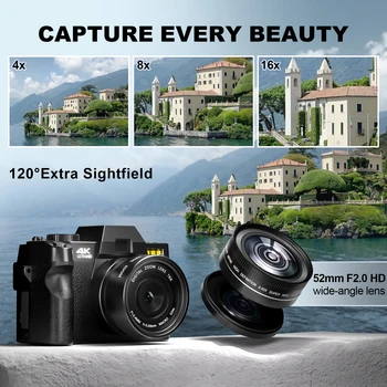 G-Anica Compact Digital Photography Camera 4K WIFI WebCam Vintage Vlog Video Recorder 48MP Camcorder 16X Digital Zoom Camera 2