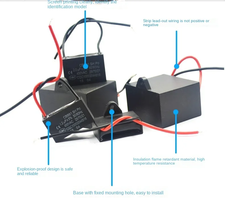 1PCS CBB61 fan starting capacitor 1.2/1 5/1.8/2/2.5/3/4/5/6/7UF ceiling fan range hood 450V