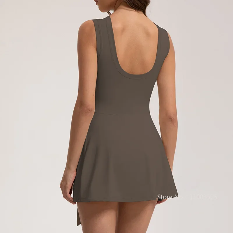 Tennis Dress Women Sleeveless Sport Workout Dress Ladies Backless Running Short Skorts Golf Badminton Tracksuits Lace Up Skirts