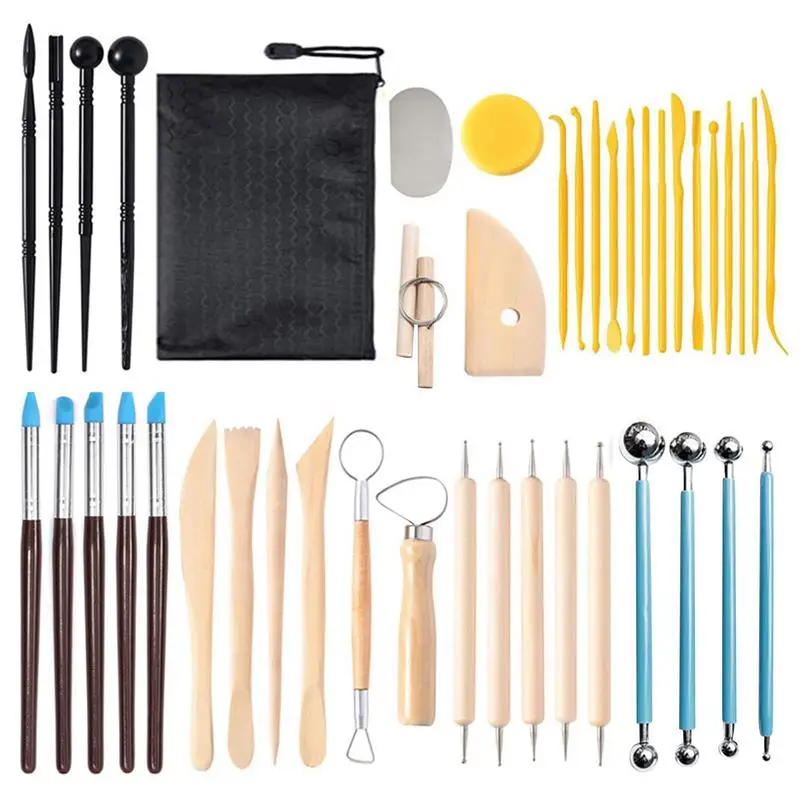 

Инструменты для керамики 42 шт., инструменты для резьбы с ручкой в виде сумки для инструментов, набор инструментов для мальчиков и девочек, художественный инструмент