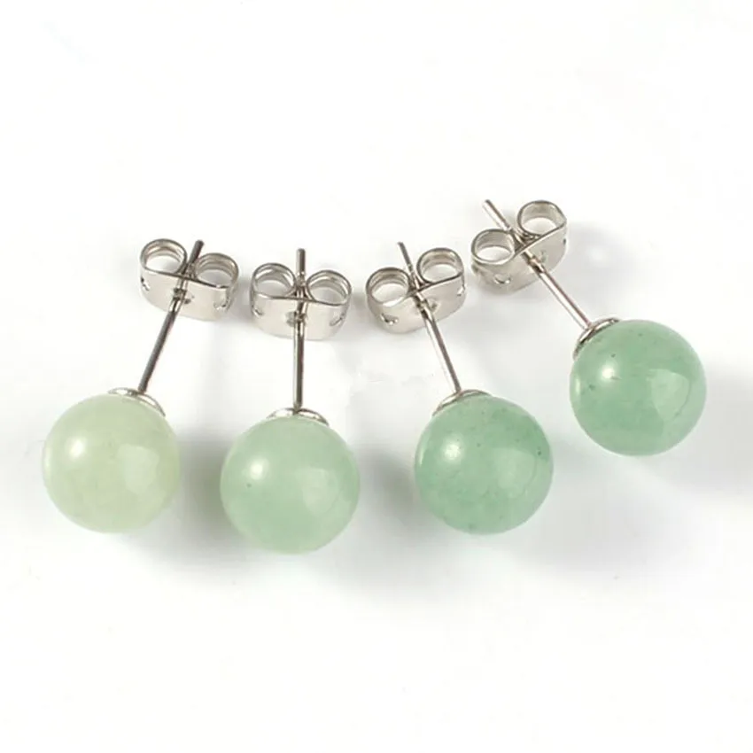 8mm Natural Stone Stainless Steel Stud Earring Tiger Eye Opal Rose Quartz Earrings for Women Girl Jewelry