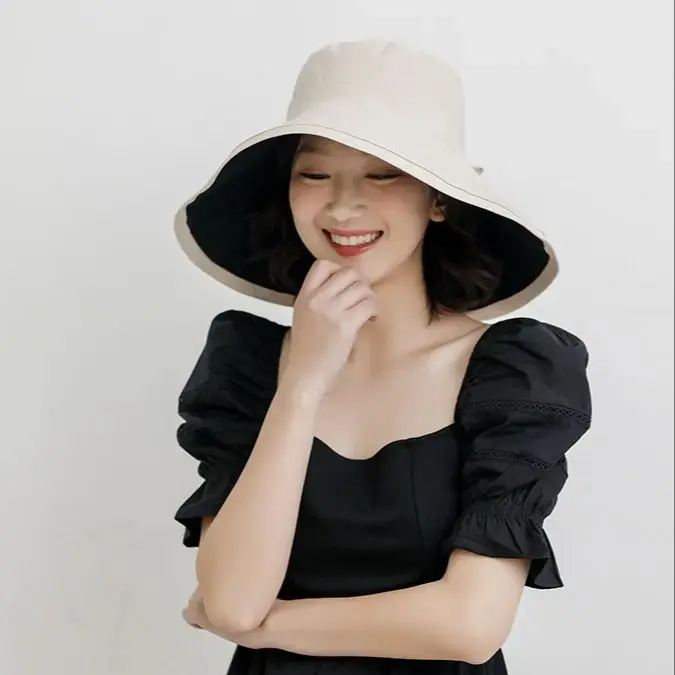 Cotton Double-sided Wear Fisherman's Hat Women's Summer Fashion Hundred Shading Cloth Hat Show Face Smaller  Sunburn Protection 5