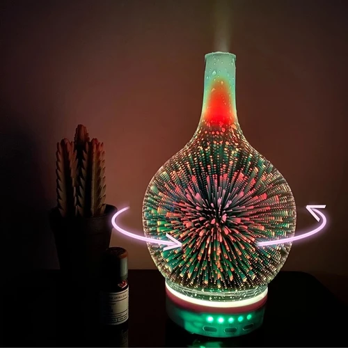 3D 불꽃 놀이 유리 꽃병 가습기, 7 색 LED 야간 조명 아로마 에센셜 오일 디퓨저, 홈 오피스용 쿨 미스트 메이커 3