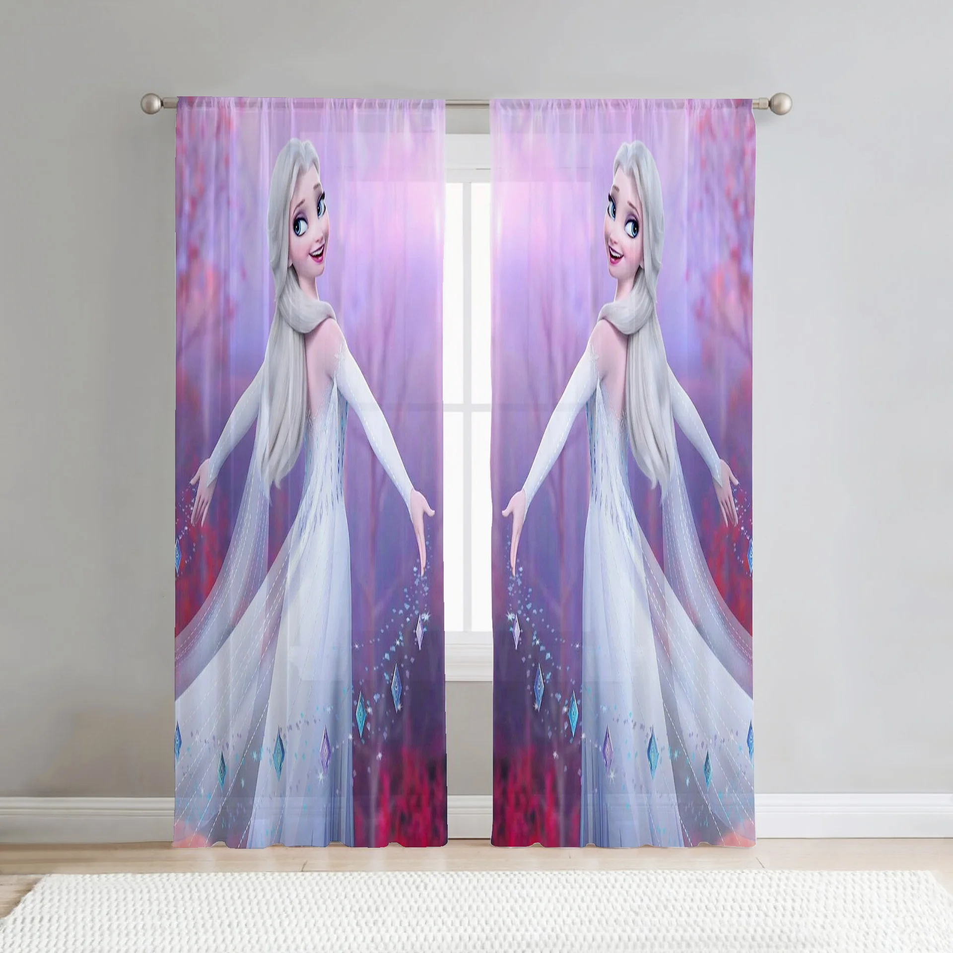 

Voile Curtains Princess Elsa Girls Children Two Pieces for Bedroom Living Room Decoration 3d Print Gift Blackout Curtains