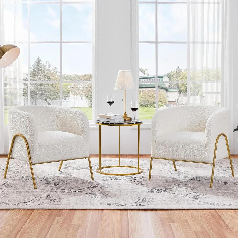 

Accent Chair Set of 2, Armchair Set, Side Chairs for Living Room, Boucle Fabric Vanity Chairs with Goldoom Office g Nook, Ivory