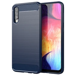 Carbon Fiber Soft Silicone Shockproof Phone Case - Galaxy A90 5G (Navy)