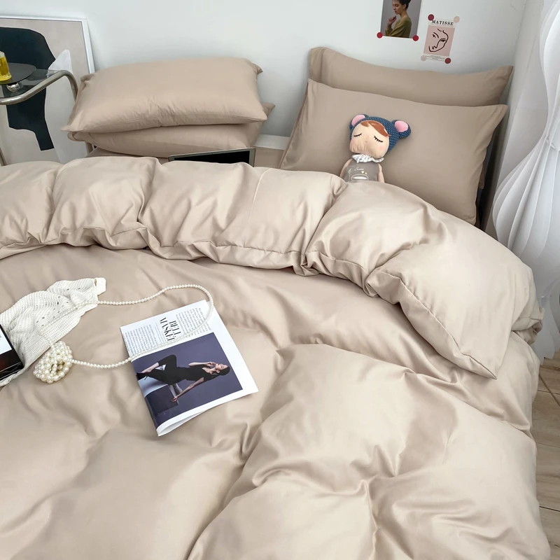Bedding Set Bedding Sets Single Double Bed Hotel Home Duvet Cover Sets Skin Friendly Fabric Solid Color King Size Quilt Cover