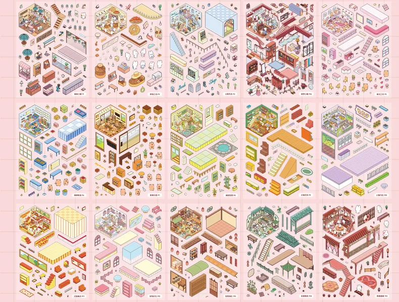 Kawaii Cute Shop 3D Sunshine Town Landschaft Stickerbuch DIY Pocket Cabin Scene Festival Geschenk ﻿ – Detail 18