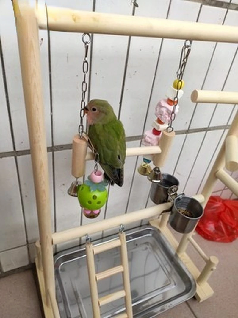 Wooden Parrot Play Stands Bird Swing Tray Cup Toys 53x23x36cm Hanging Ladder Bridge For Park Style Climbing Cage bird cage perches
