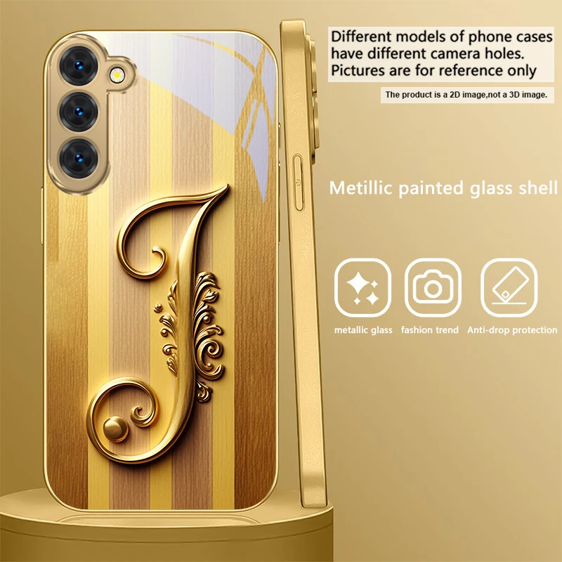 Elegant Golden Glass Phone Case with Ornate S Design