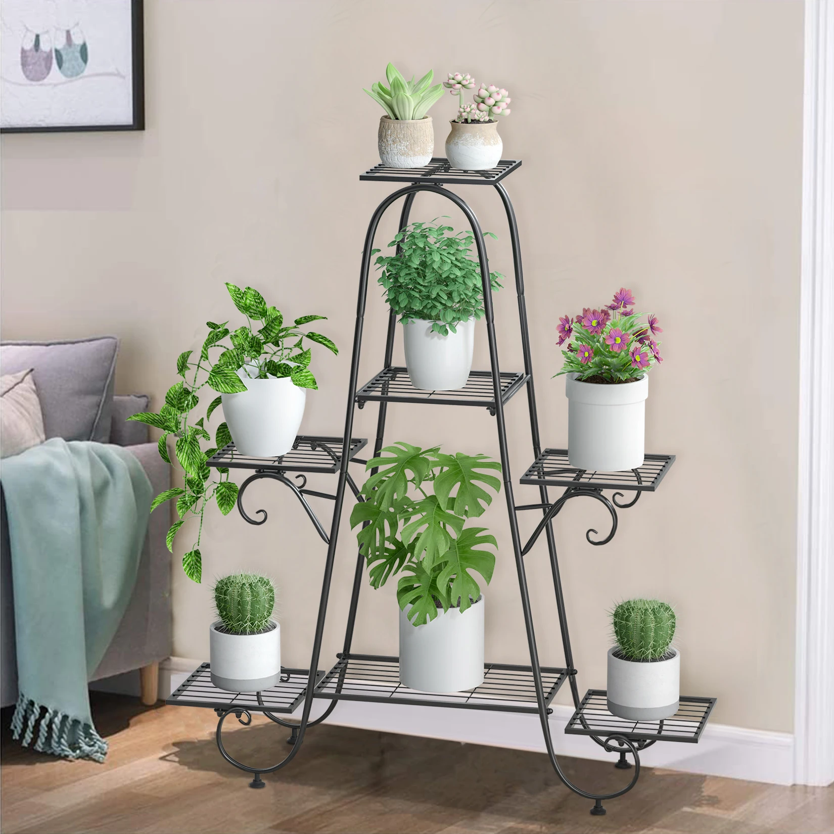 Set 6 Supporti Piante Porta Fiori Sostegno Metallo Nero Fioriera 21 X 50 70 Cm 87929842