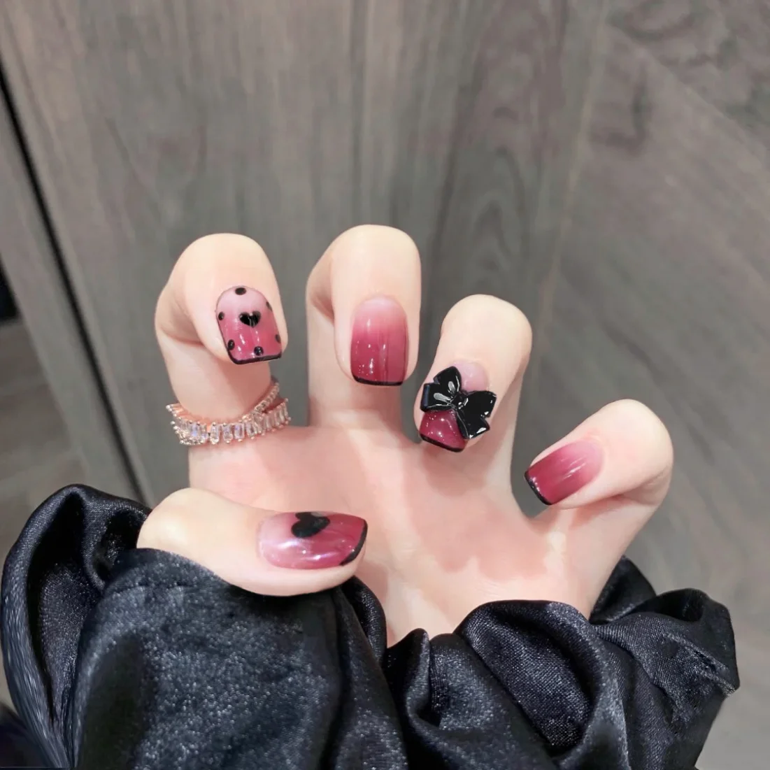 French Drill Short Fake Nails Press On Nail Tips Artificial Full Cover Bow Wearing 24Pcs fake nails french nails nail tips false nails false nail tips