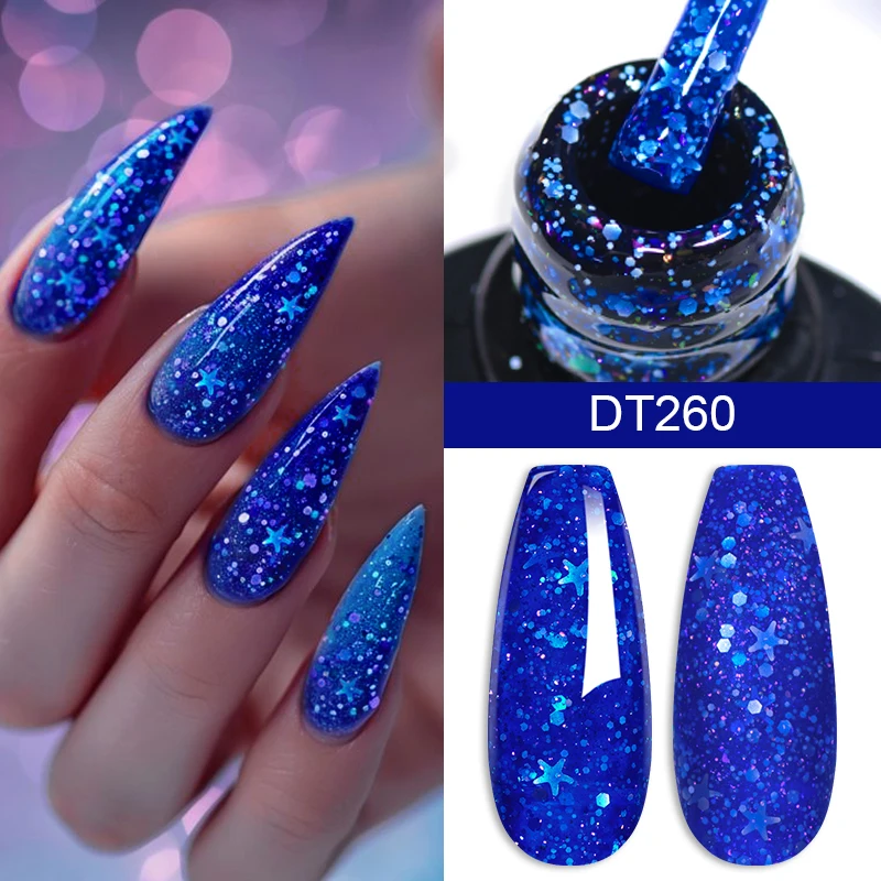 MEET ACROSS 7ml Blue Green Snowflake Sparkly Gel Nail Polish Glitter Sequins Nail Art Painting UV Gel For Manicure Vernis Design