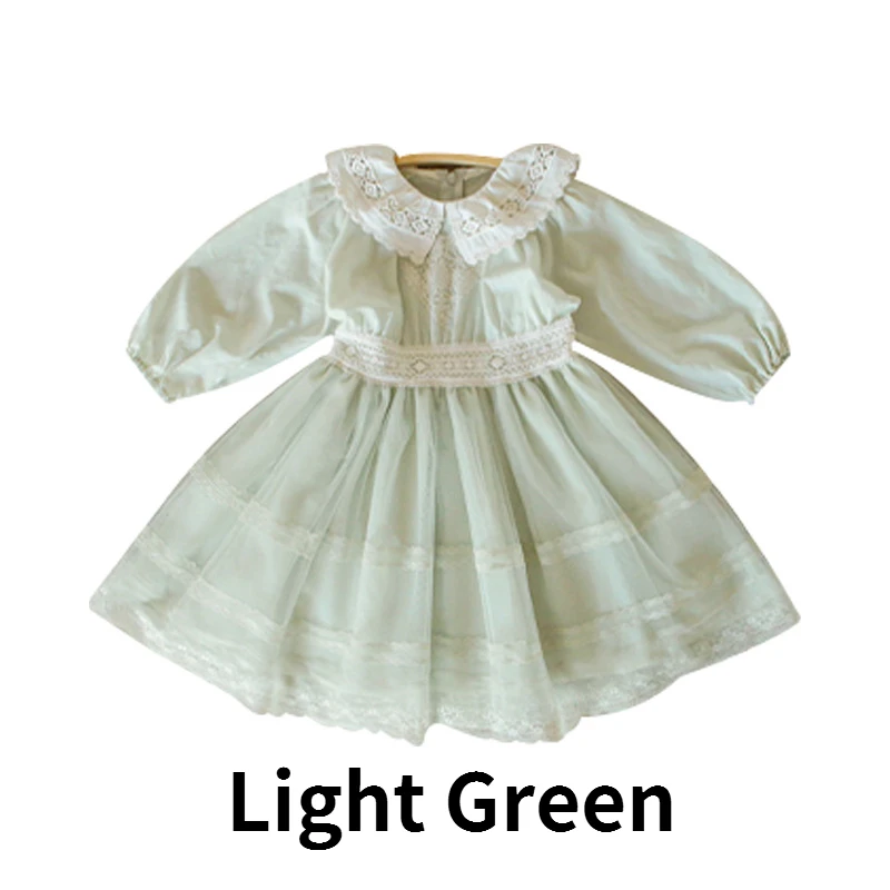 New Spring Baby Long Puff Sleeves Dress 2-11Y Child Girls Lace Turn-down Collar Princess Dresses Children Mesh Dress CL540 baby dresses Dresses