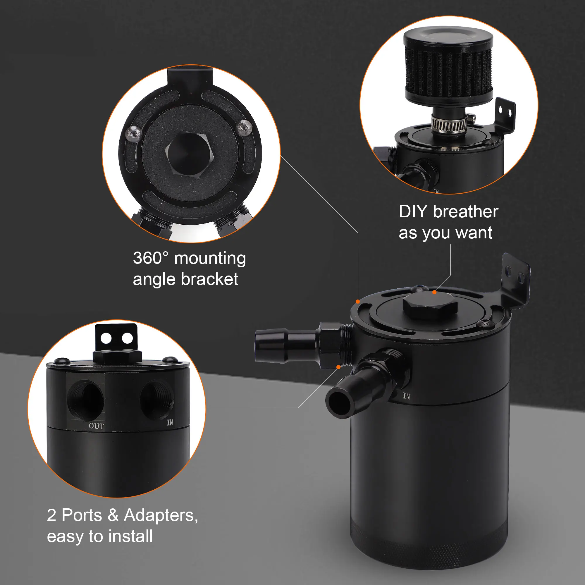 150ml 2-Port Baffled Reservoir with Drain Valve Breather Cylinder Filter Kit Car Aluminum Reservoir Oil Catch Can Tank Oil Catch Can Tank