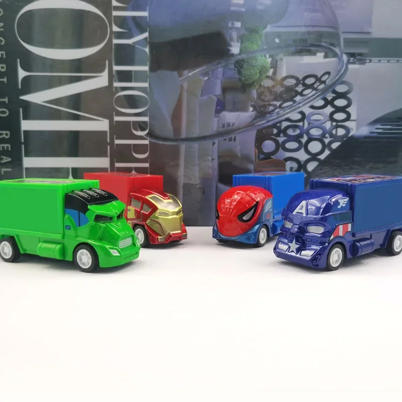 어벤져스 자동차 합금 PVC 캡틴 아메리카 헐크 아이언맨 스파이더맨 피규어, 트럭 풀백 차량 모델, 남아용 장난감, 세트당 4 개