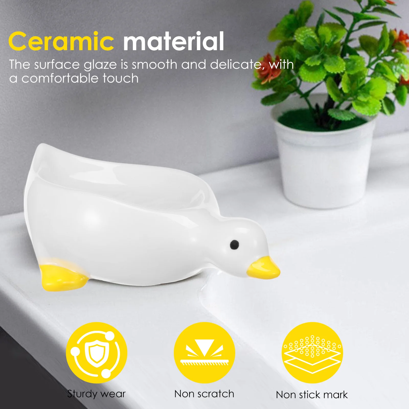 2 Pcs Ceramic Soap Dish Duck/Cat Shape Soap Dish Holder with Self Draining Design Cute Ceramic Soap Tray for Bathroom Kitchen