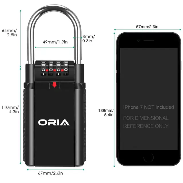 ORIA Key Safe Box Keys Storage Combination Lock Box Key Storage Lock Box 4-Digit Combination Lock Waterproof Indoor/Outdoor 3