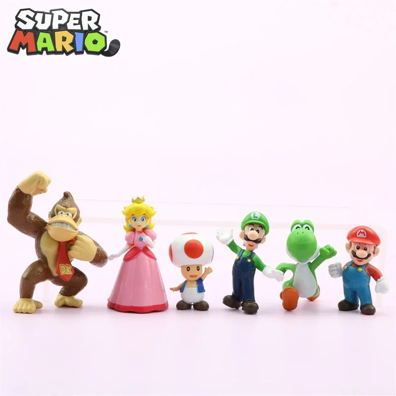 

6pcs/set Super Marios Action Figure Luigi Yoshi Toad Princess Anime Peripherals Cake Ornaments Model Decorations Children Gifts
