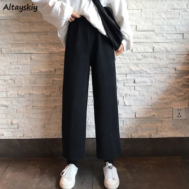 Wide Leg Pants Women Pure Black Korean 