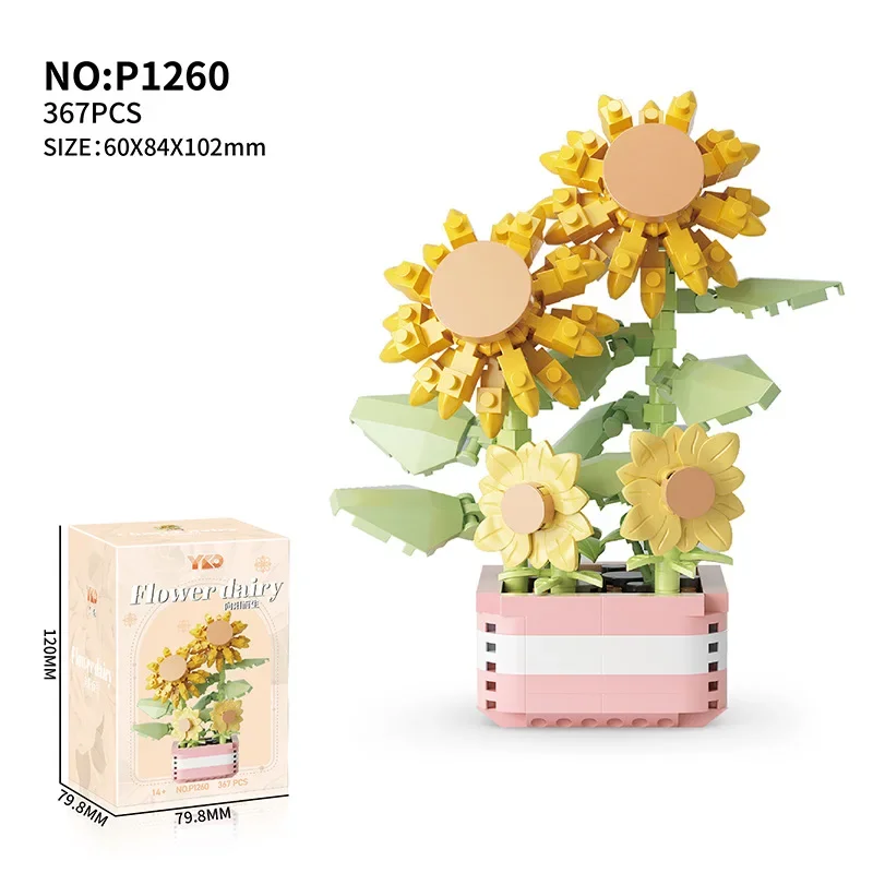Romantic Flower Building Blocks Everlasting Bonsai Tree Gardens Micro Bricks DIY Potted Plants Model Creative Kids Kits Toys 6