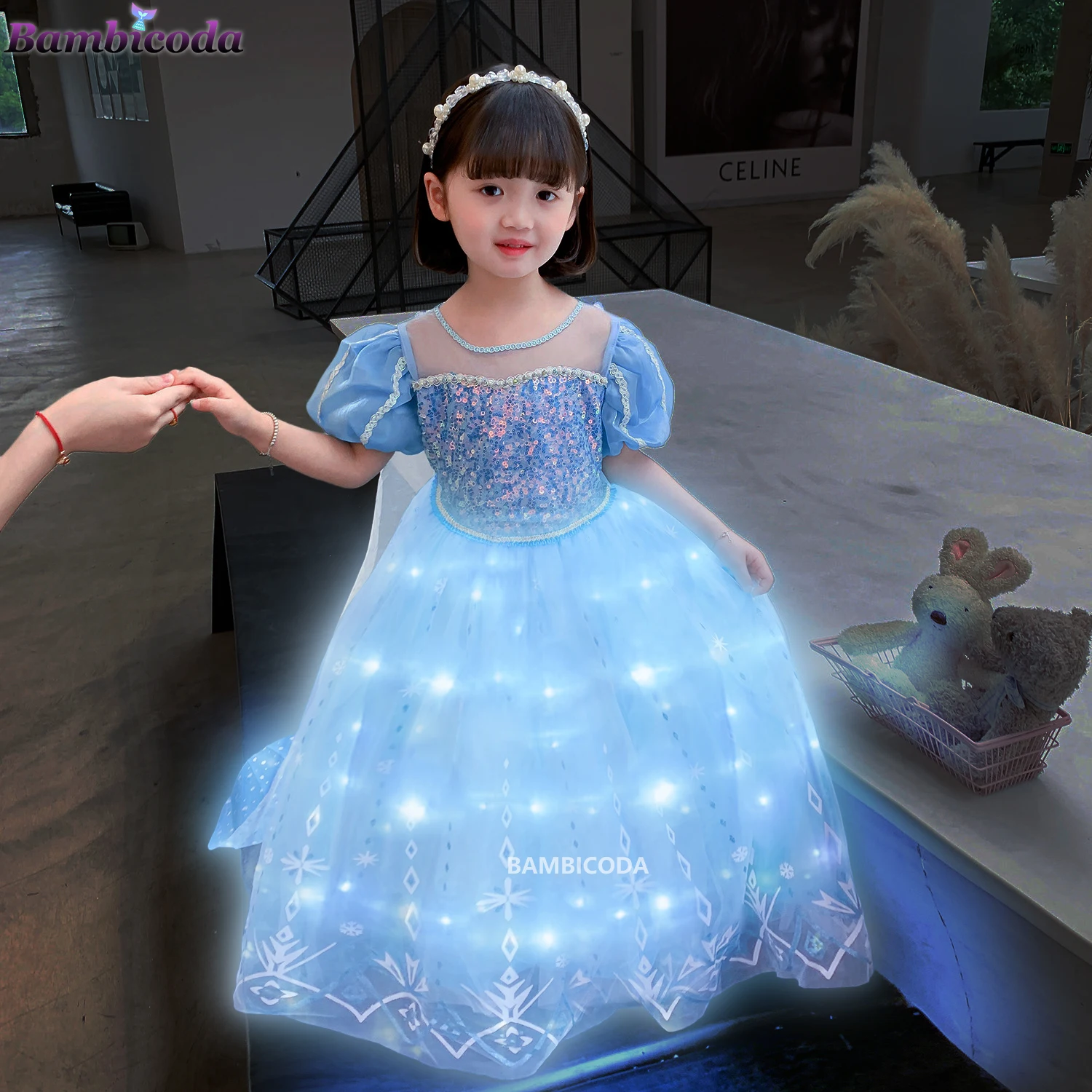 Elza Costume for Girl Birthday Party LED Light Dress up Cloak Carnival Clothing Princess Dress for Girls dresses 5