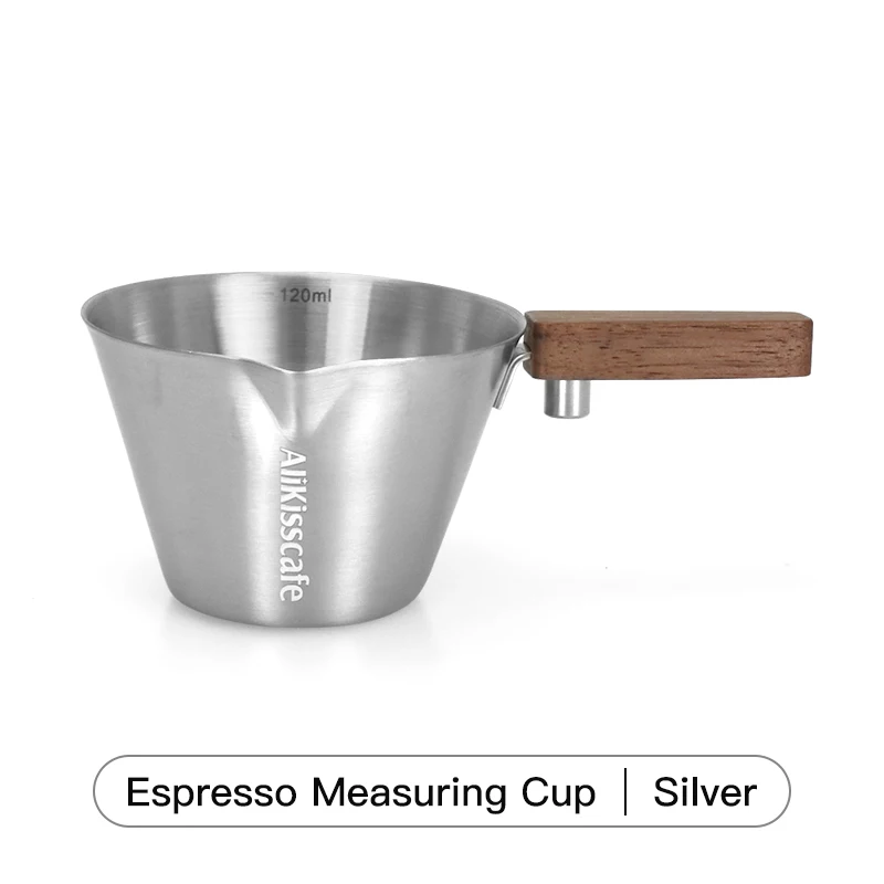 Elegant Stainless Steel Espresso Pouring Cup with Wood Handle & Precise Scale - 120ml