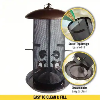 Giant combination screen bird feeder, 10 lb capacity, built-in drain, screw cap design, easy to fill, suitable for bird lovers 4