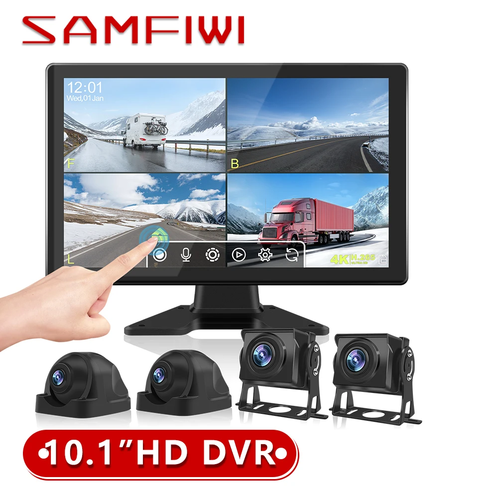

10.1 AHD 4CH 1080P Truck Monitor Recording DVR Car Rear View Camera Vehicle IPS Touch Screen Blind Spot Detection