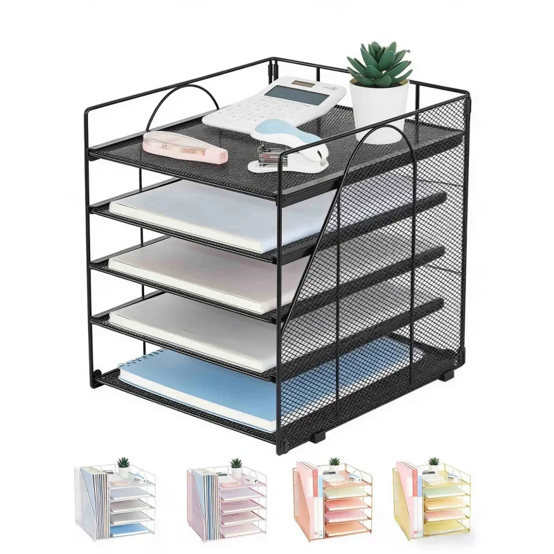 5-Tier Multi-Layer File Rack Office Desktop Document Organizer Storage ...