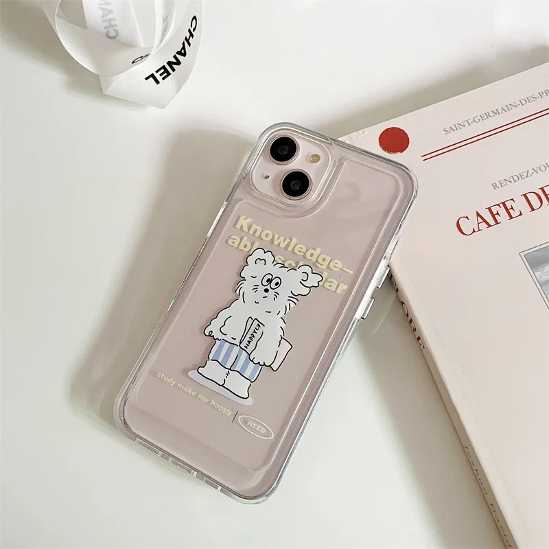 INS Korea Cute White Stripes Shorts Dog Phone Case For iPhone 11 13 Pro MAX 12 XS XR X Cute Puppy Silicone Soft Back Cover OFF