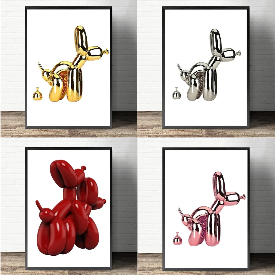 

Abstract Golden Dog Pooping Sculpture Canvas Painting Nordic Wall Art Poster and Print Simple Home Decor Picture for Living Room