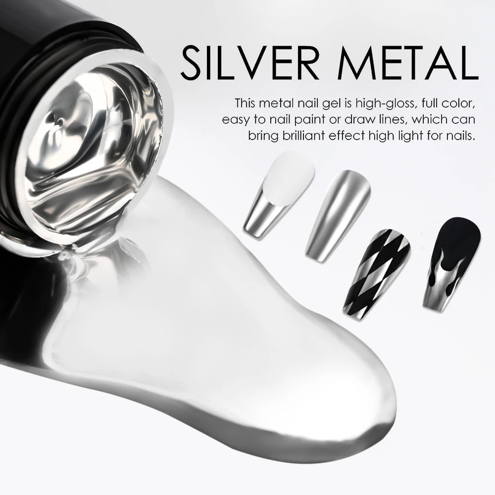 

8ML/Jar Silver Metal Mirror Effect Painting Gel Nail Polish Sparkling Glitter Nail Art Varnish UV Gel Manicure Art Drawing Gel #