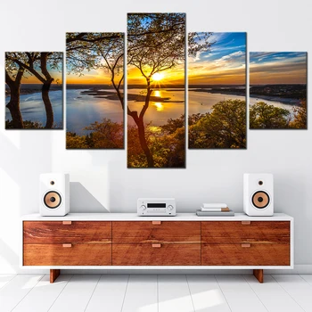 5 pannelli su tela Wall Art per soggiorno bella alba natura paesaggio Hd pittura immagine moderna cornice per la decorazione della casa