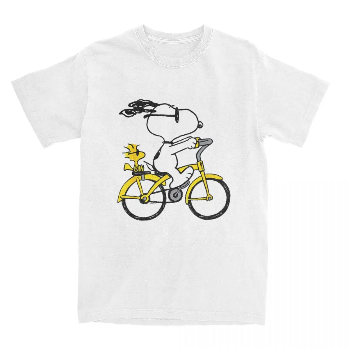 Peanuts - Snoopy Woodstock Riding Bike Magliette Da Uomo T-Shirt Vintage Manica Corta O Collo T-Shirt 100% Cotone Abbigliamento Di Grandi Dimensioni