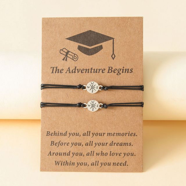 Graduation Jewelry Compass Bracelet for Women Couple Handmade Woven Rope String Metal Student Friendship Wish Card Gift