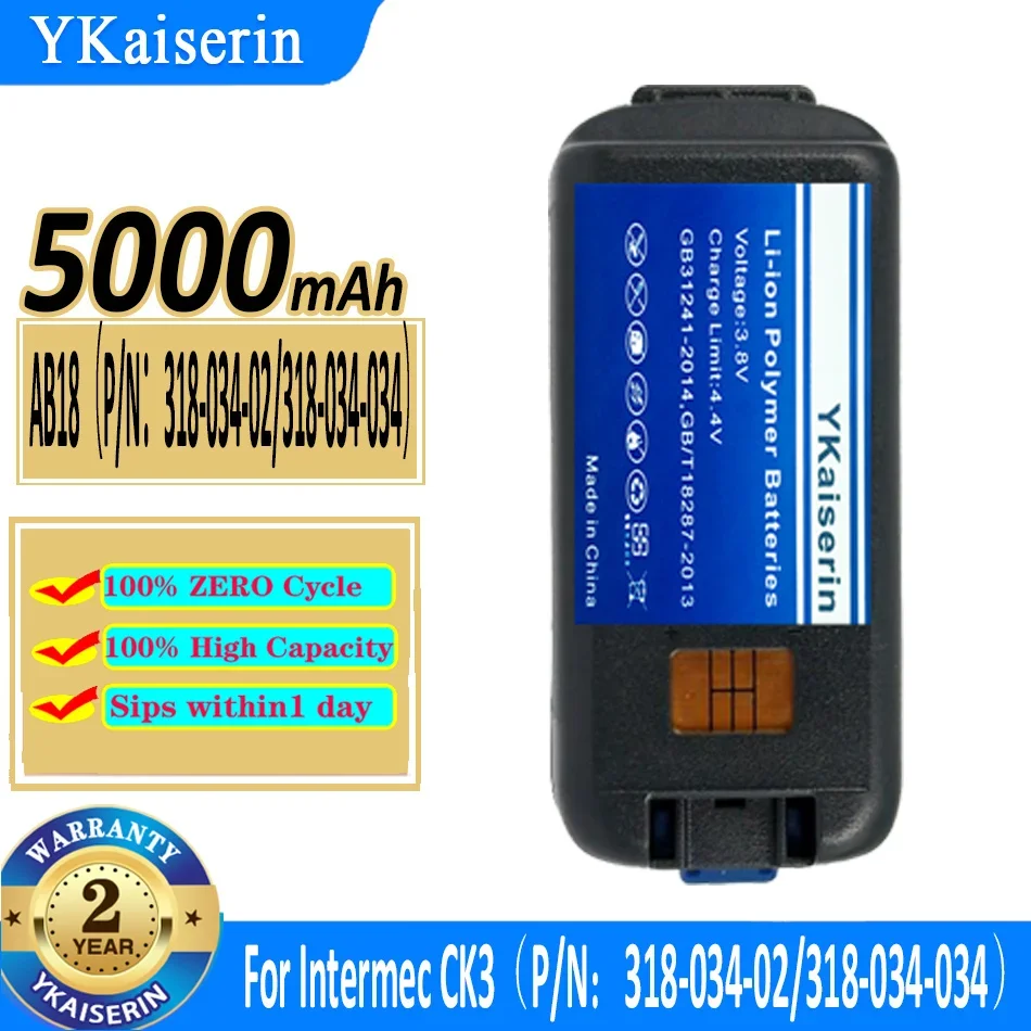 

5000mAh YKaiserin Battery AB18 (P/N 318-034-02/318-034-034) For Intermec CK3R CK3 CK3X CK3C1 CK3A1 Digital Bateria