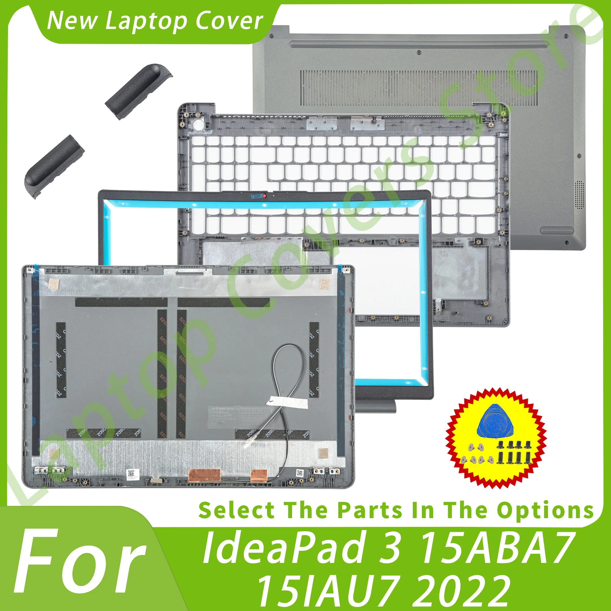 Laptop Parts For Ideapad 3-15ABA7 15IAU7 2022 LCD Back Cover Front Bezel Palmrest Bottom HingeCover Replace Gray 1