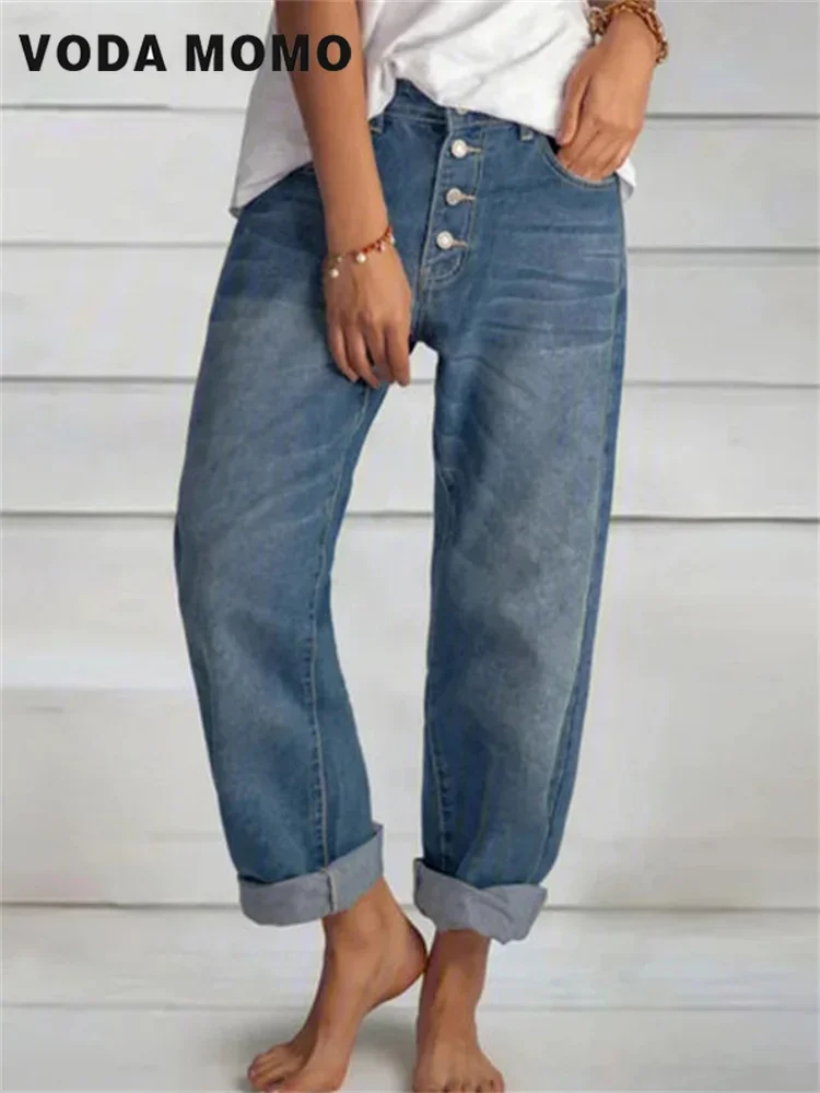Vintage Spring 2022 Womens Fashion High Waist Y2k Women\'s Wide Leg Jeans Baggy Woman Denim Capris Pants Jean Mom Jeans Trousers