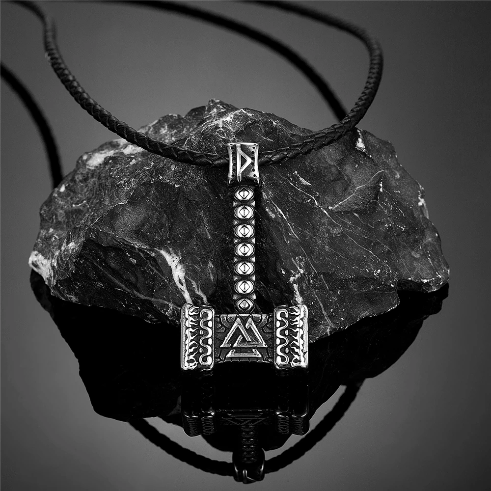 Vikings Thors Hammer Necklace Double-sided Norse Mythology Odin