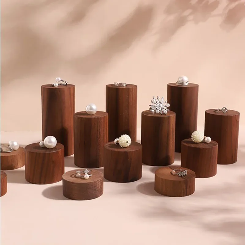 Wooden Round Block Cone Jewelry Display Stand  Rings Gemstone Jewellery Holder Case Bracelet Storage Earring Shelf