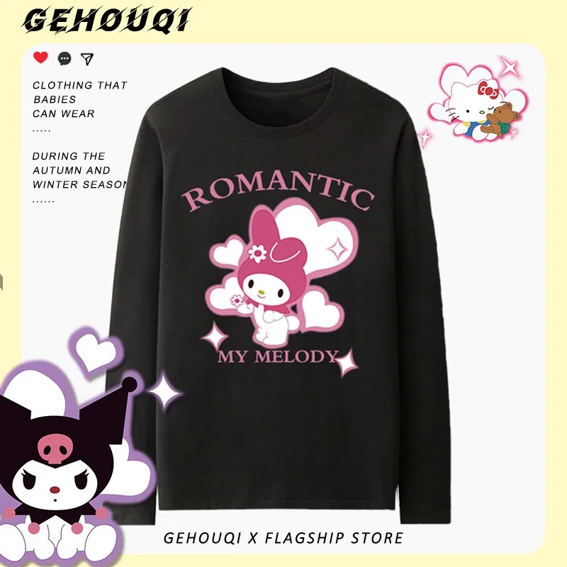 

Japanese Sanrio Co-branded Long Sleeve T-shirt Girl Kulomi Melody Laurel Dog Printed Children's Clothes Pure Cotton