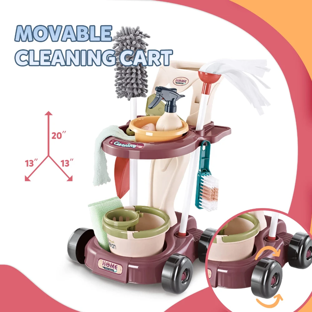 WizKidz Kids Cleaning Set a Pretend Housekeeping Set for Toddlers with Real Vacuum Broom and Other Educational Toys for Boy Girl 3